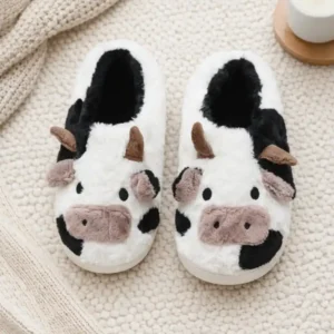 Pantofole mucca pelose blu invernali con suola antiscivolo per interno Unisex | Tiene il piede caldo in inverno