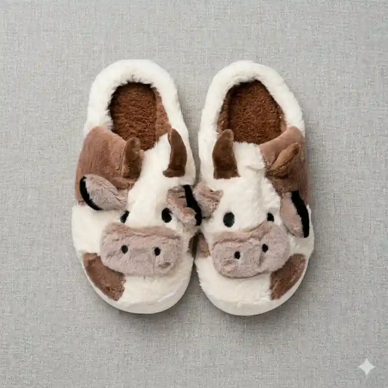 Pantofole da casa mucca morbide con tallone aperto con suola antiscivolo per interno Unisex | Tiene il piede caldo in inverno - immagine 2