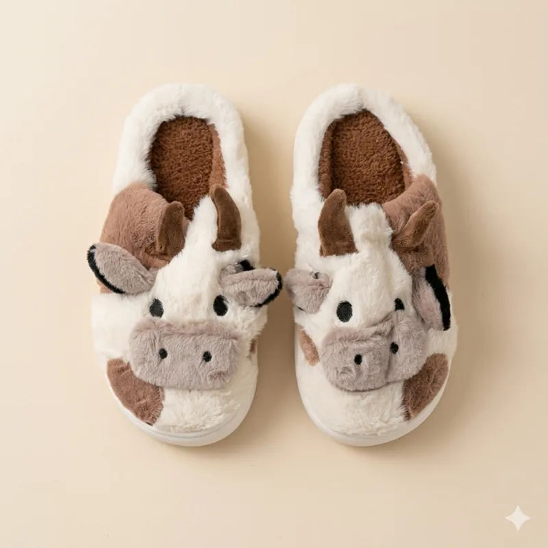 Pantofole da casa mucca morbide con tallone aperto con suola antiscivolo per interno Unisex | Tiene il piede caldo in inverno