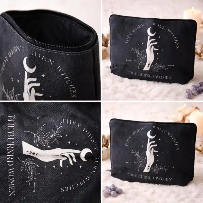 Pochette Mystical Witches Nera con Zip | Beauty Case con Grafica Esoterica | Tema dark, streghe, esotrismo - immagine 4