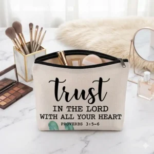 Pochette Trust in the Lord con Zip | Beauty Case con Versetto Biblico | Credi nel Signore con tutto il tuo cuore Proverbi 3:5-6