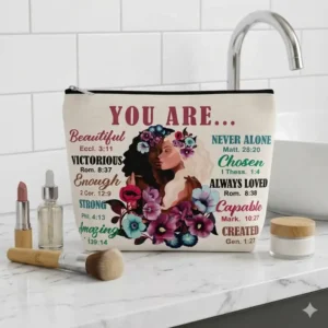 Pochette You Are con Zip e Illustrazione Femminile | Beauty Case con Messaggi Ispirazionali e riferimenti biblici