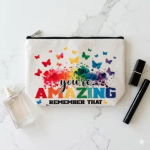 Pochette You’re Amazing Remember That con Zip | Beauty Case con Messaggio Positivo e farfalle colorate