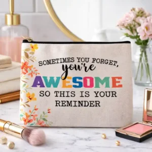 Pochette You’re Awesome con Zip | Beauty Case con fiori | Messaggio Positivo e promemoria di autostima